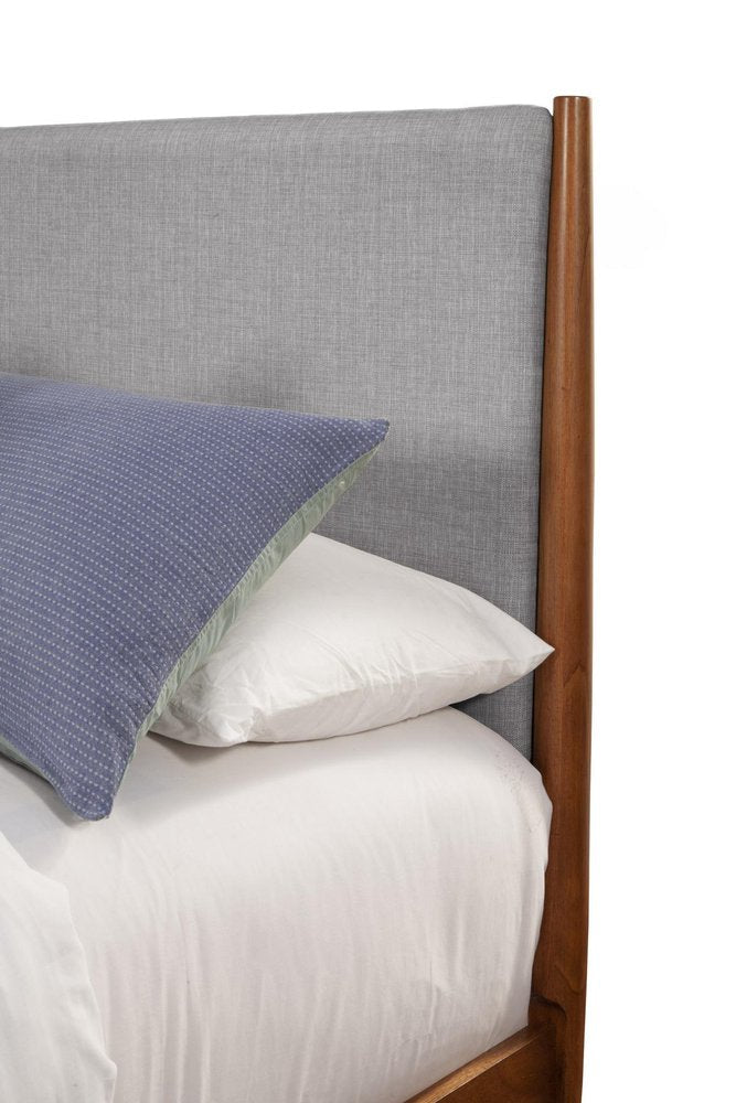 Brown and Gray Solid Wood And Linen California King Bed Frame HomeRoots