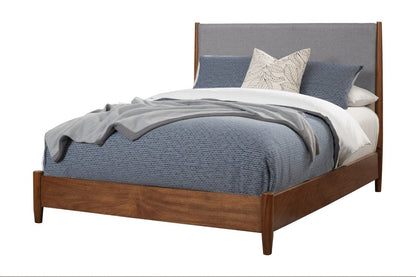 Brown and Gray Solid Wood And Linen California King Bed Frame HomeRoots