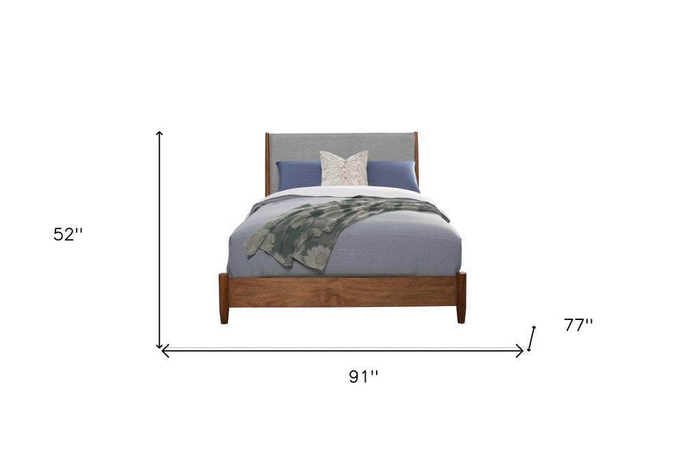 Brown and Gray Solid Wood And Linen California King Bed Frame HomeRoots