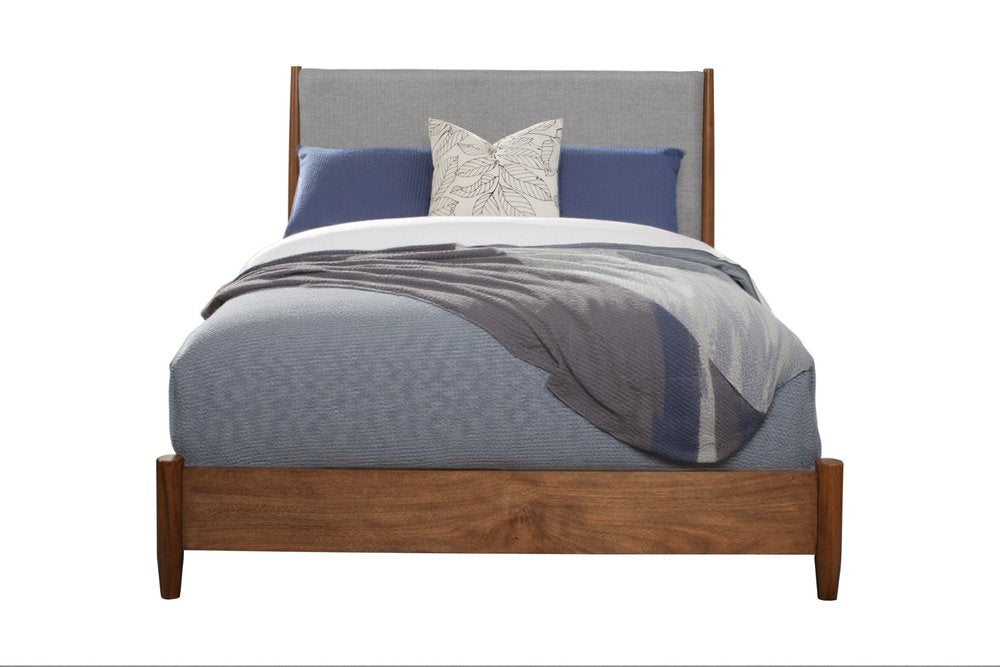 Brown and Gray Solid Wood And Linen King Bed Frame HomeRoots
