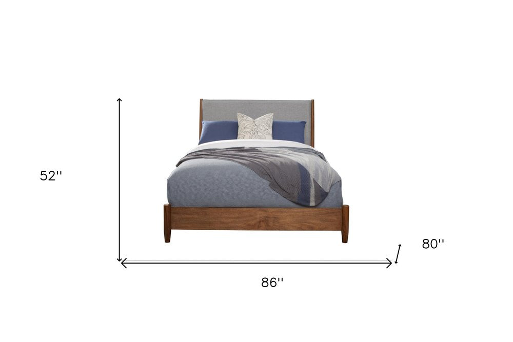 Brown and Gray Solid Wood And Linen King Bed Frame HomeRoots