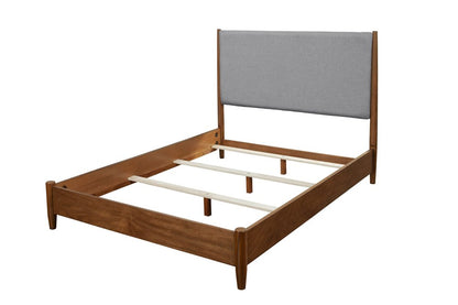 Brown and Gray Solid Wood And Linen King Bed Frame HomeRoots