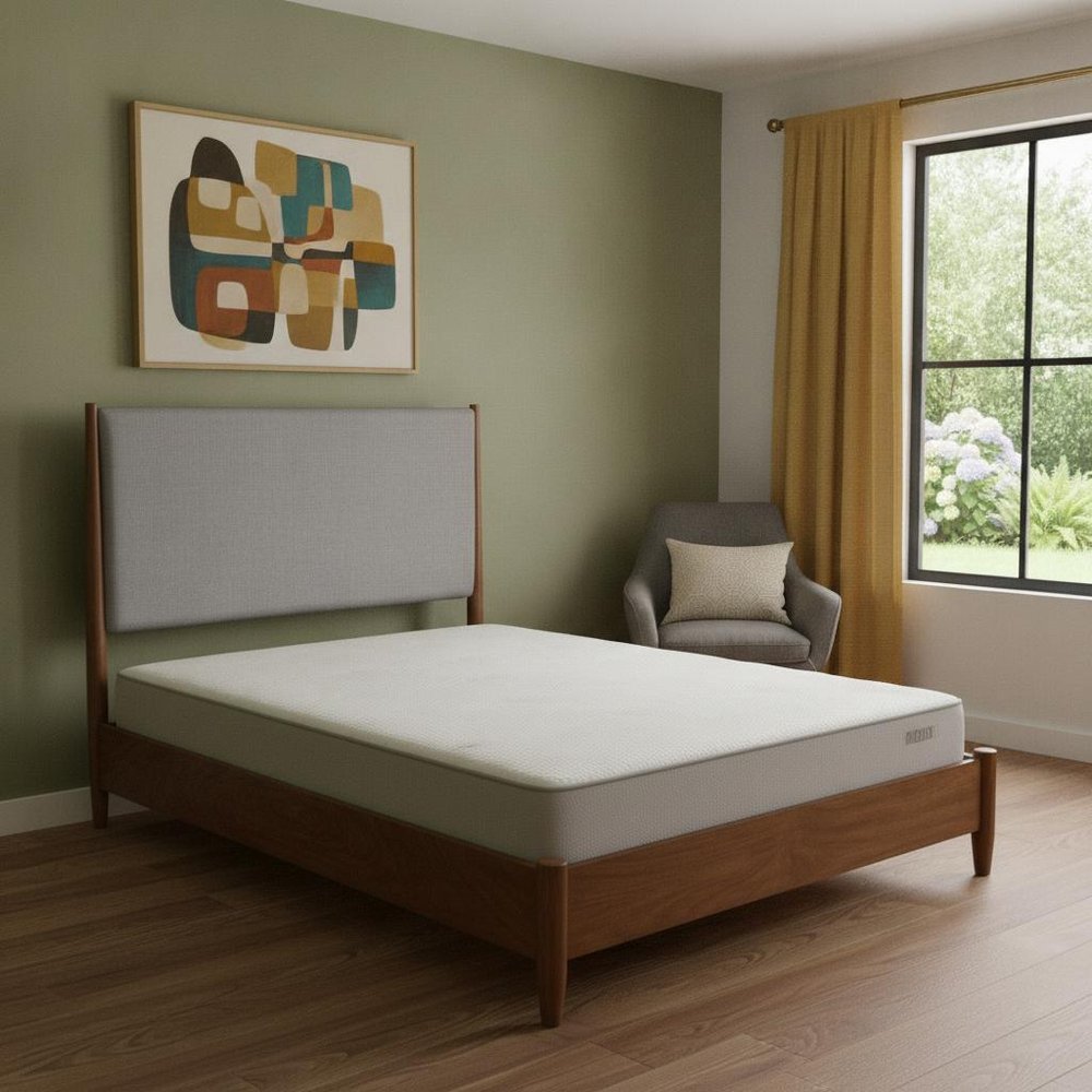 Brown and Gray Solid Wood And Linen King Bed Frame HomeRoots