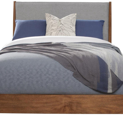 Brown and Gray Solid Wood And Linen King Bed Frame HomeRoots