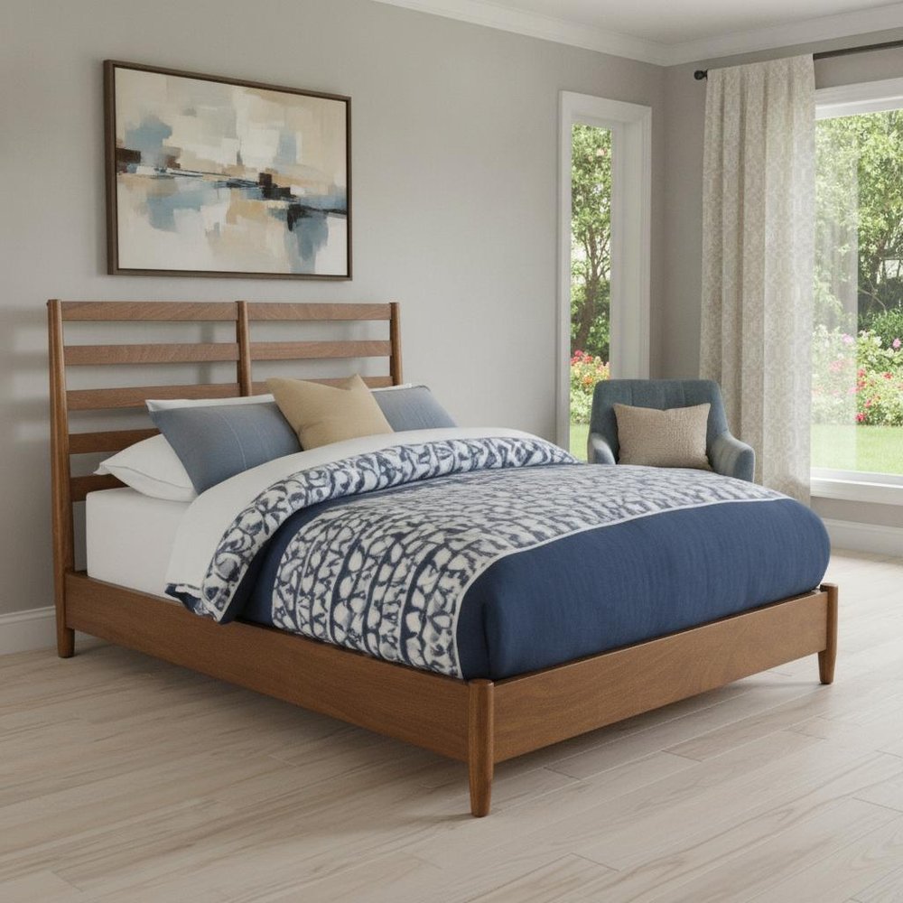 Brown Slat Back Solid Wood Queen Bed Frame HomeRoots
