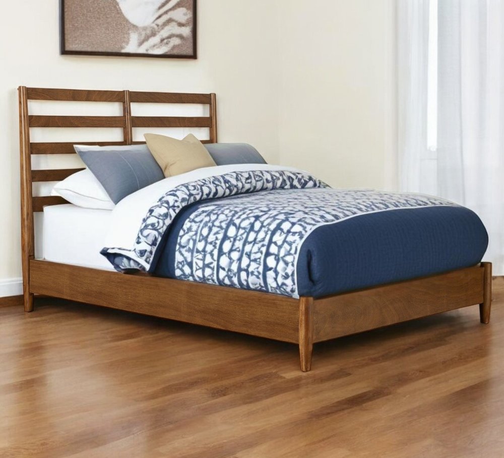 Brown Slat Back Solid Wood King Bed Frame HomeRoots