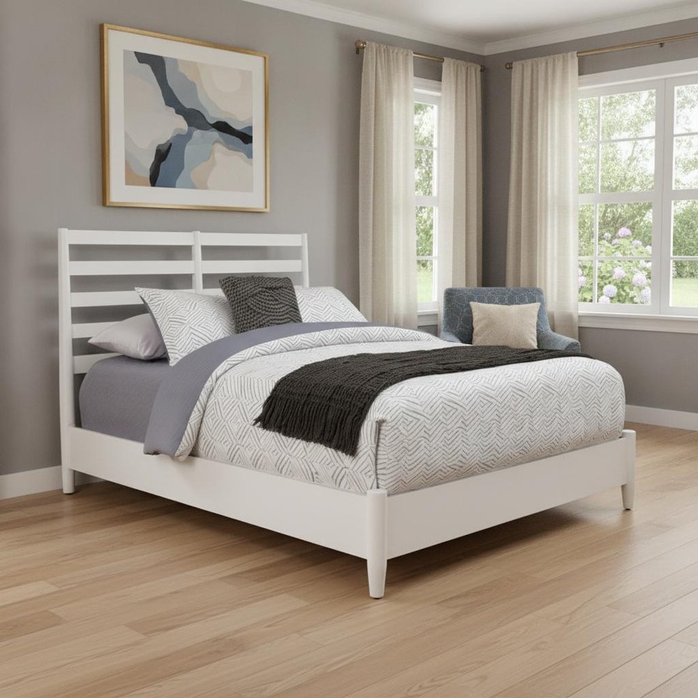 White Slat Back Solid Wood Queen Bed Frame HomeRoots
