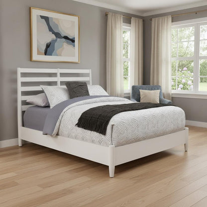 White Slat Back Solid Wood Queen Bed Frame HomeRoots