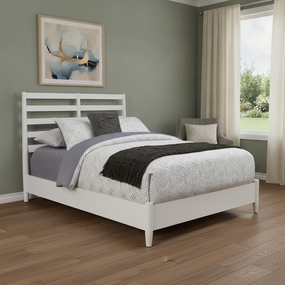 White Slat Back Solid Wood California King Bed Frame HomeRoots