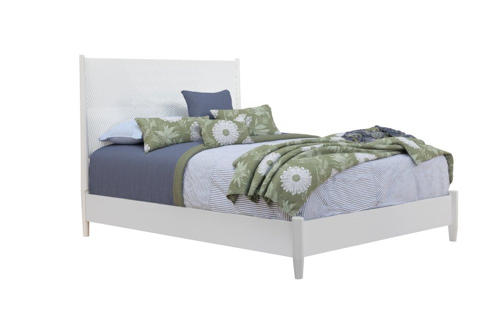 White Carved Geometric Solid Wood California King Bed Frame HomeRoots