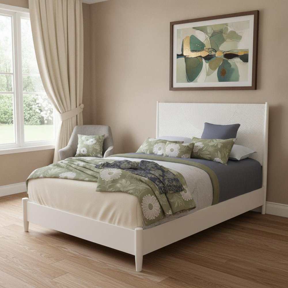 White Carved Geometric Solid Wood California King Bed Frame HomeRoots