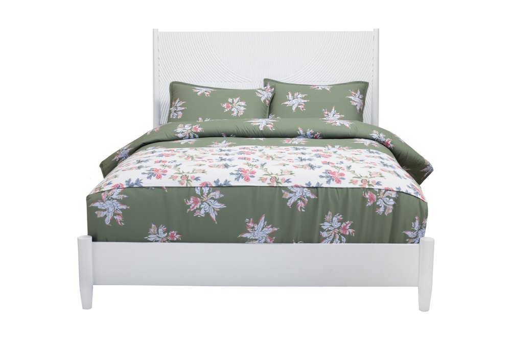 White Carved Geometric Solid Wood King Bed Frame HomeRoots