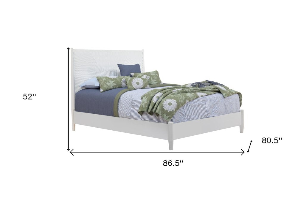 White Carved Geometric Solid Wood King Bed Frame HomeRoots