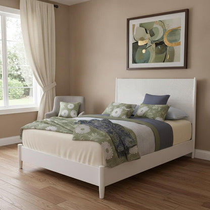 White Carved Geometric Solid Wood King Bed Frame HomeRoots