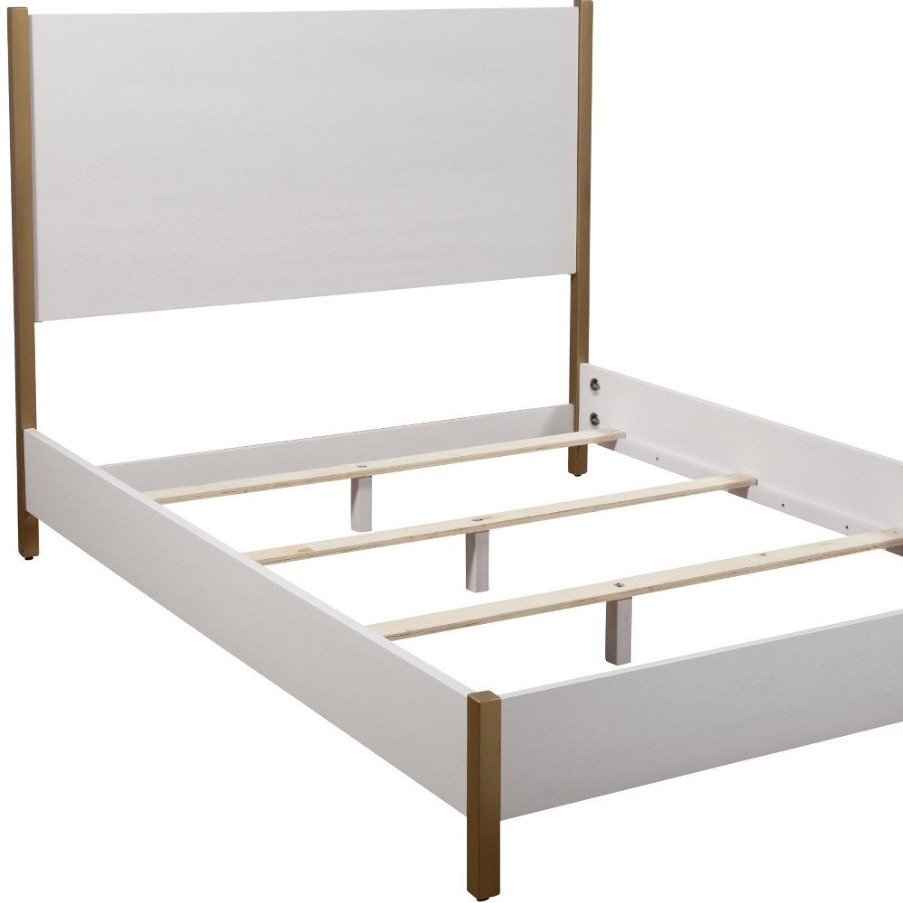Natural and White Solid Wood And Upholstery California King Bed Frame HomeRoots