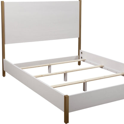 Natural and White Solid Wood And Upholstery California King Bed Frame HomeRoots