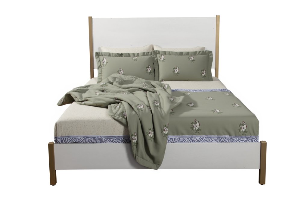Natural and White Solid Wood And Upholstery California King Bed Frame HomeRoots