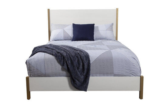 Natural and White Solid Wood And Upholstery California King Bed Frame HomeRoots