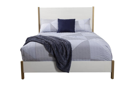 Natural and White Solid Wood And Upholstery California King Bed Frame HomeRoots