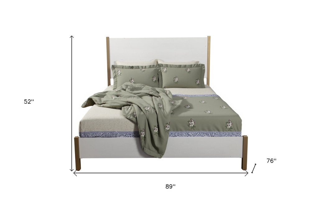 Natural and White Solid Wood And Upholstery California King Bed Frame HomeRoots