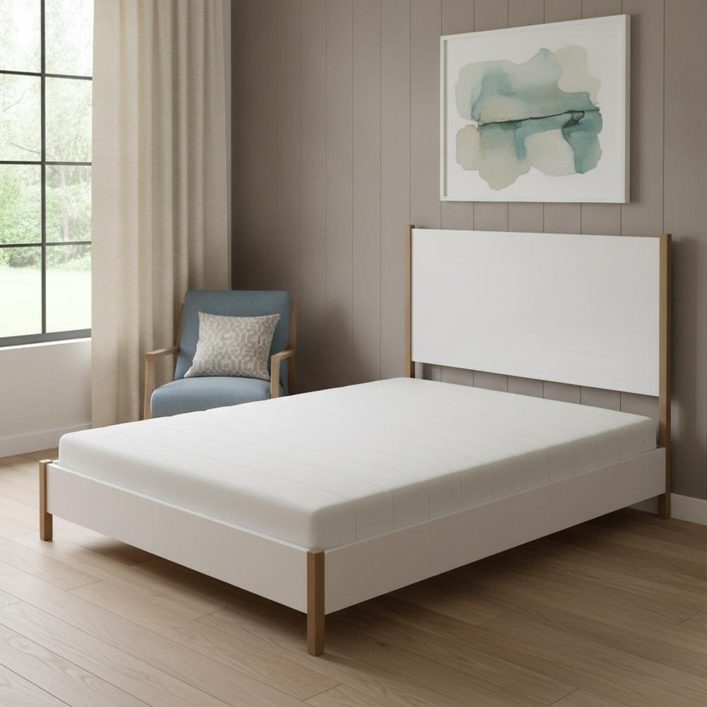 Natural and White Solid Wood And Upholstery California King Bed Frame HomeRoots