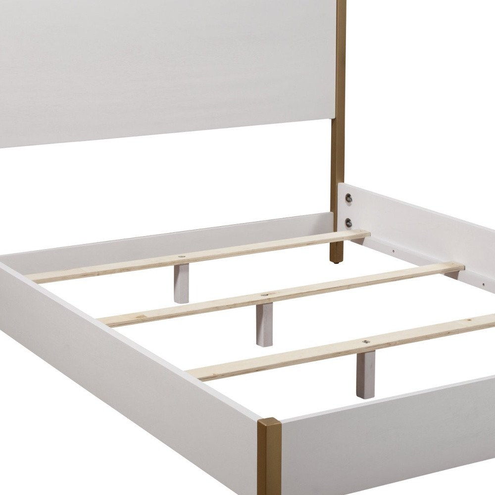 Natural and White Solid Wood And Upholstery California King Bed Frame HomeRoots