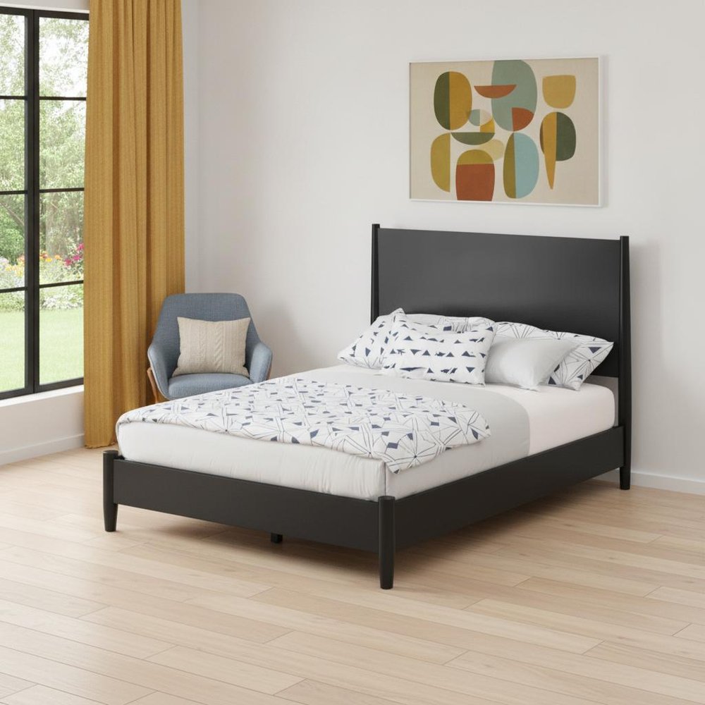 Black Solid Wood Queen Bed Frame HomeRoots
