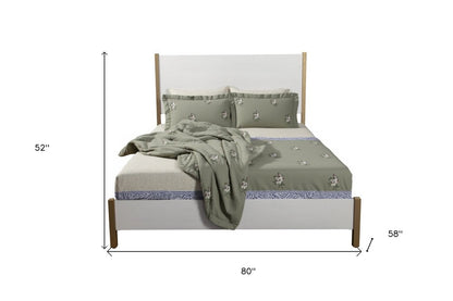 Natural and White Solid Wood And Upholstery Full Bed Frame HomeRoots