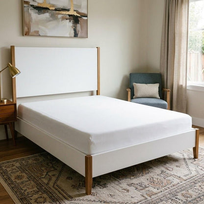 Natural and White Solid Wood And Upholstery Full Bed Frame