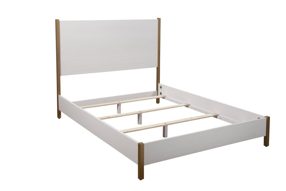 Natural and White Solid Wood And Upholstery Full Bed Frame HomeRoots