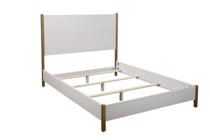 Natural and White Solid Wood And Upholstery Full Bed Frame HomeRoots