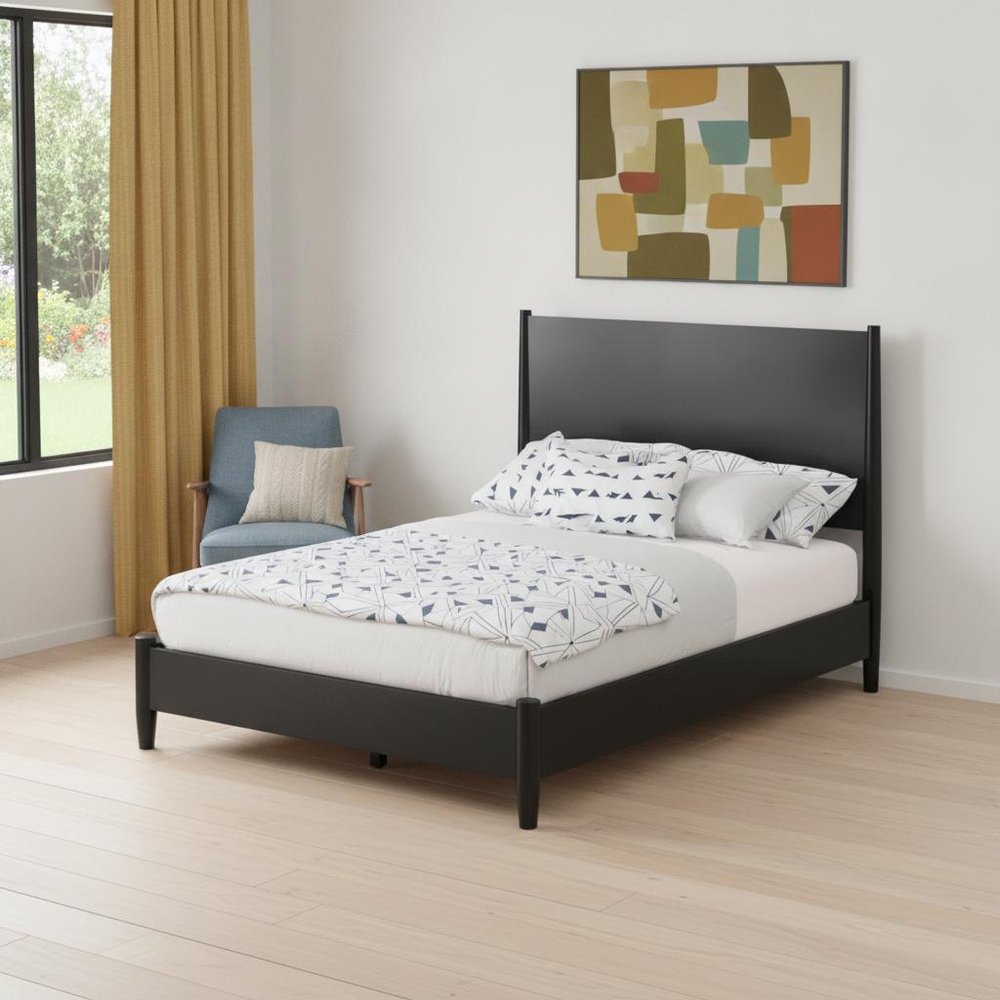 Black Solid Wood Full Bed Frame HomeRoots