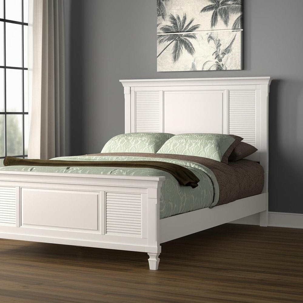 White Ribbed Texture Solid Wood Queen Bed Frame HomeRoots