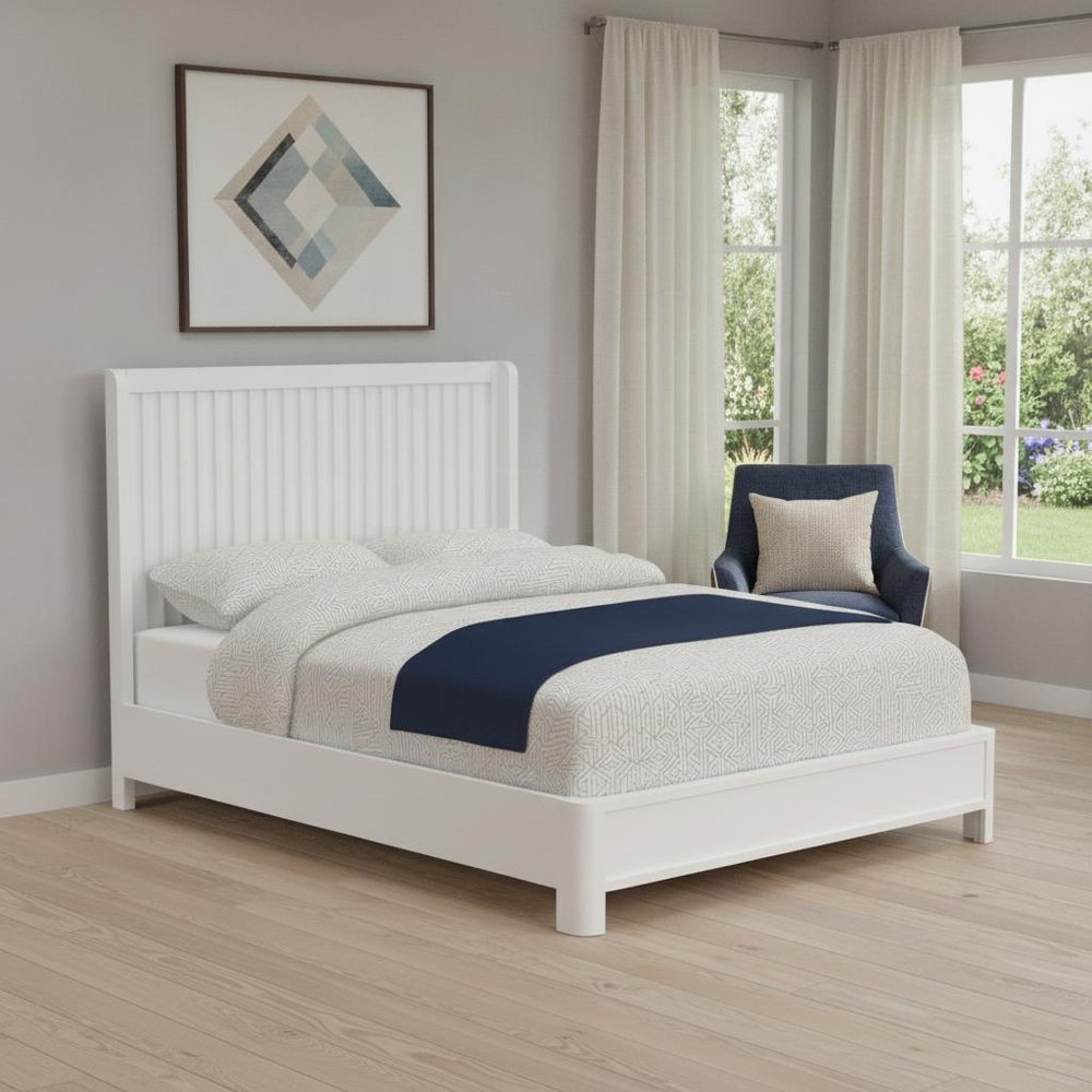White Ribbed Texture Solid Wood Queen Bed Frame HomeRoots