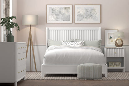 White Ribbed Texture Solid Wood California King Bed Frame HomeRoots