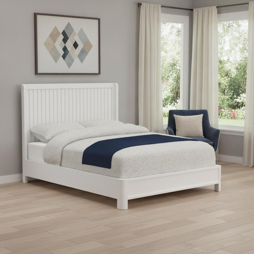 White Ribbed Texture Solid Wood California King Bed Frame HomeRoots