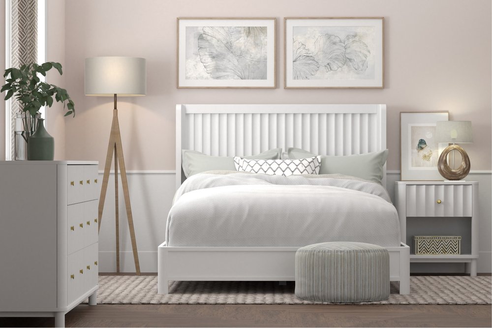 White Ribbed Texture Solid Wood King Bed Frame HomeRoots