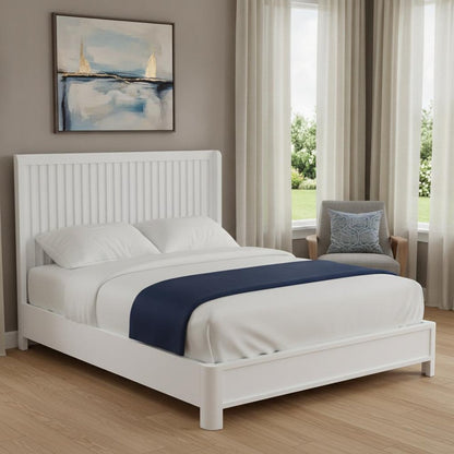 White Ribbed Texture Solid Wood King Bed Frame HomeRoots