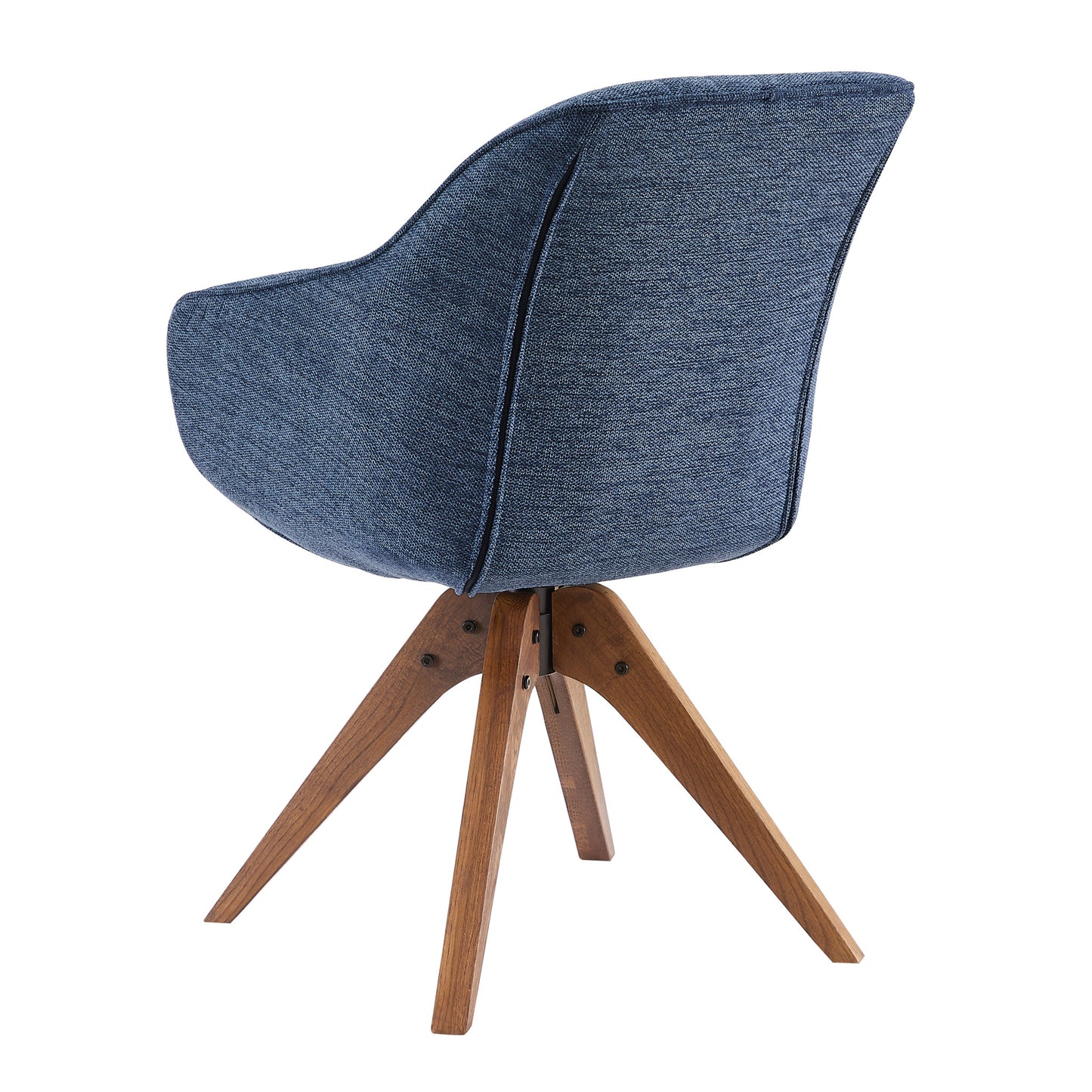 23" Blue Fabric And Natural Swivel Accent Arm Chair