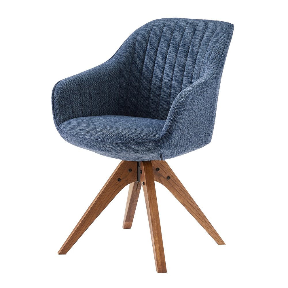 23" Blue Fabric And Natural Swivel Accent Arm Chair HomeRoots