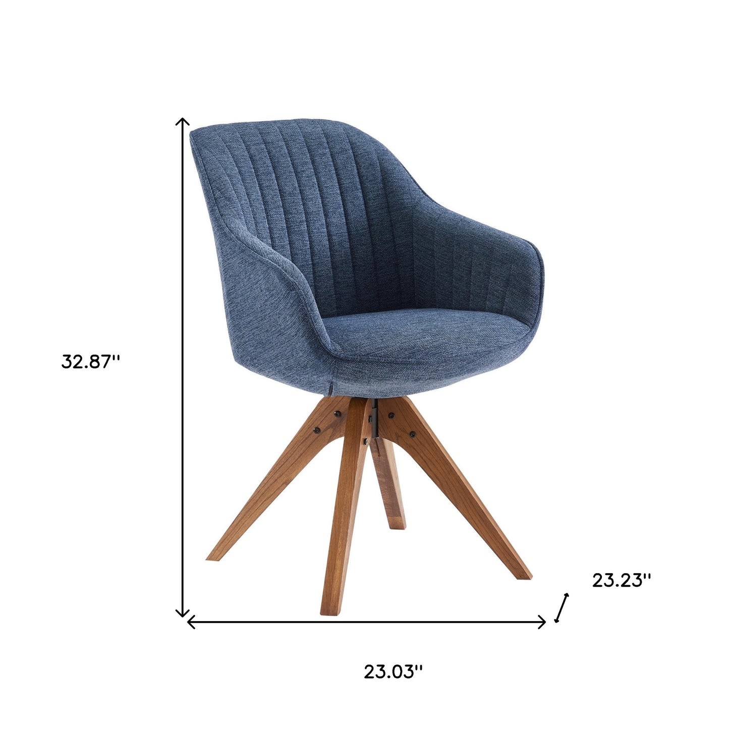 23" Blue Fabric And Natural Swivel Accent Arm Chair