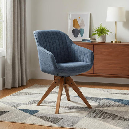 23" Blue Fabric And Natural Swivel Accent Arm Chair HomeRoots