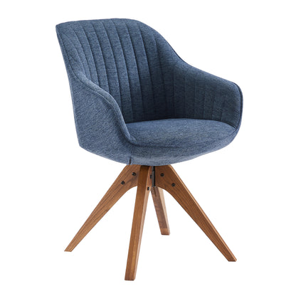 23" Blue Fabric And Natural Swivel Accent Arm Chair