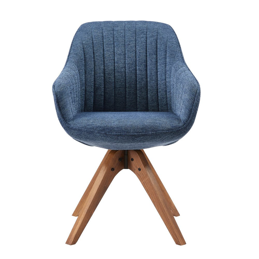 23" Blue Fabric And Natural Swivel Accent Arm Chair HomeRoots