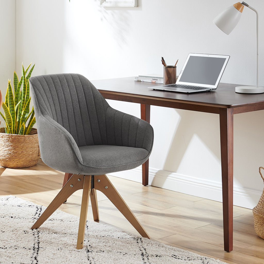 23" Gray Fabric And Natural Swivel Arm Chair