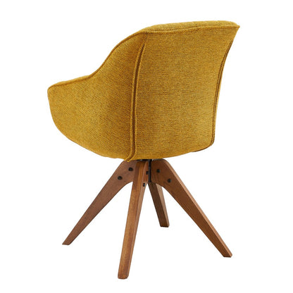 23" Yellow And Natural Fabric And Wood Swivel Arm Chair HomeRoots
