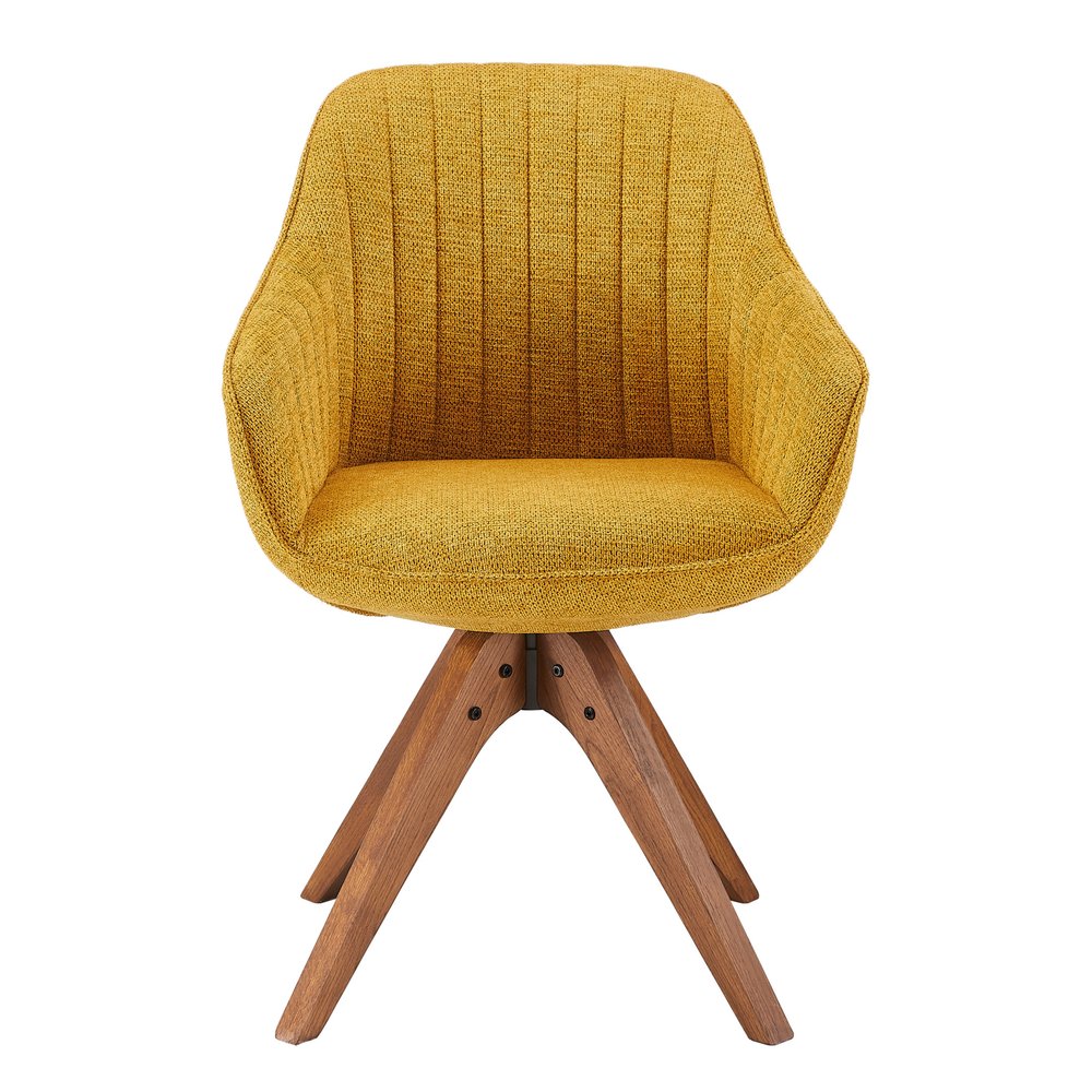 23" Yellow And Natural Fabric And Wood Swivel Arm Chair HomeRoots