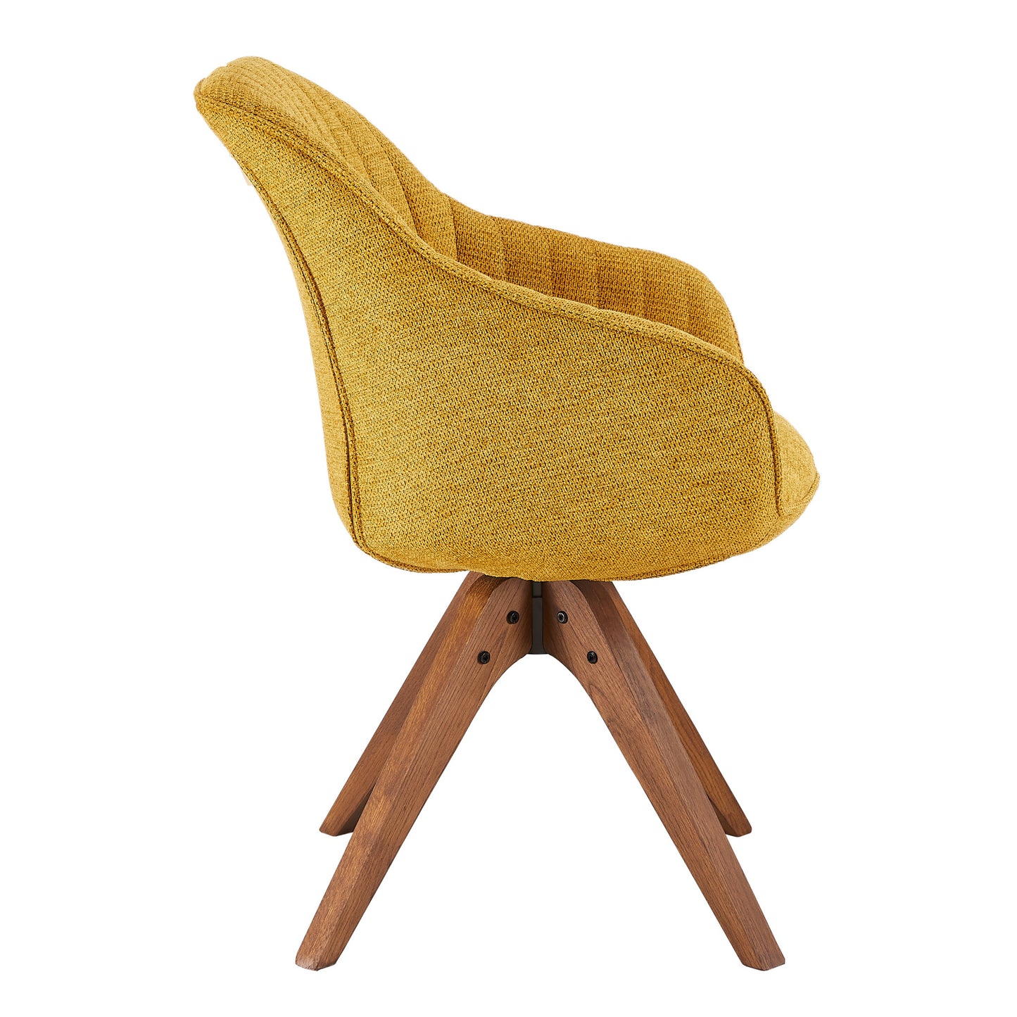 23" Yellow And Natural Fabric And Wood Swivel Arm Chair