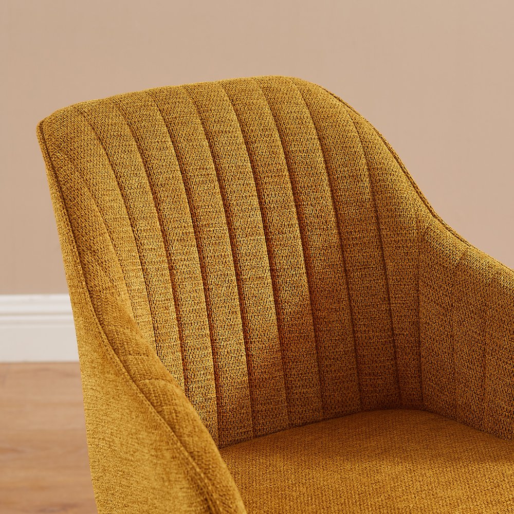 23" Yellow And Natural Fabric And Wood Swivel Arm Chair HomeRoots