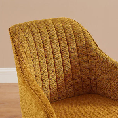 23" Yellow And Natural Fabric And Wood Swivel Arm Chair HomeRoots